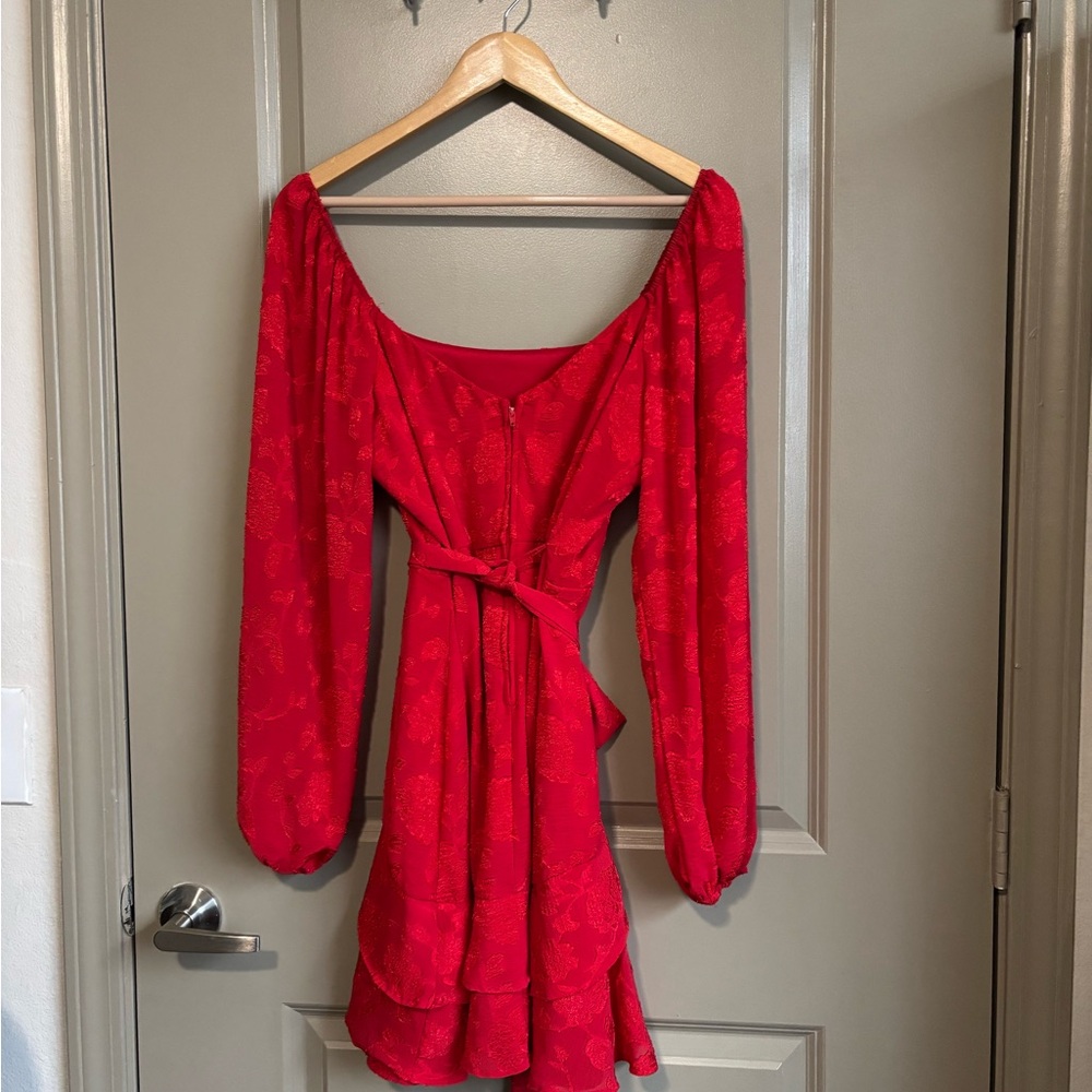 Francesca's Collections Vibrant Red Long Sleeve Dress - Picture 3 of 3